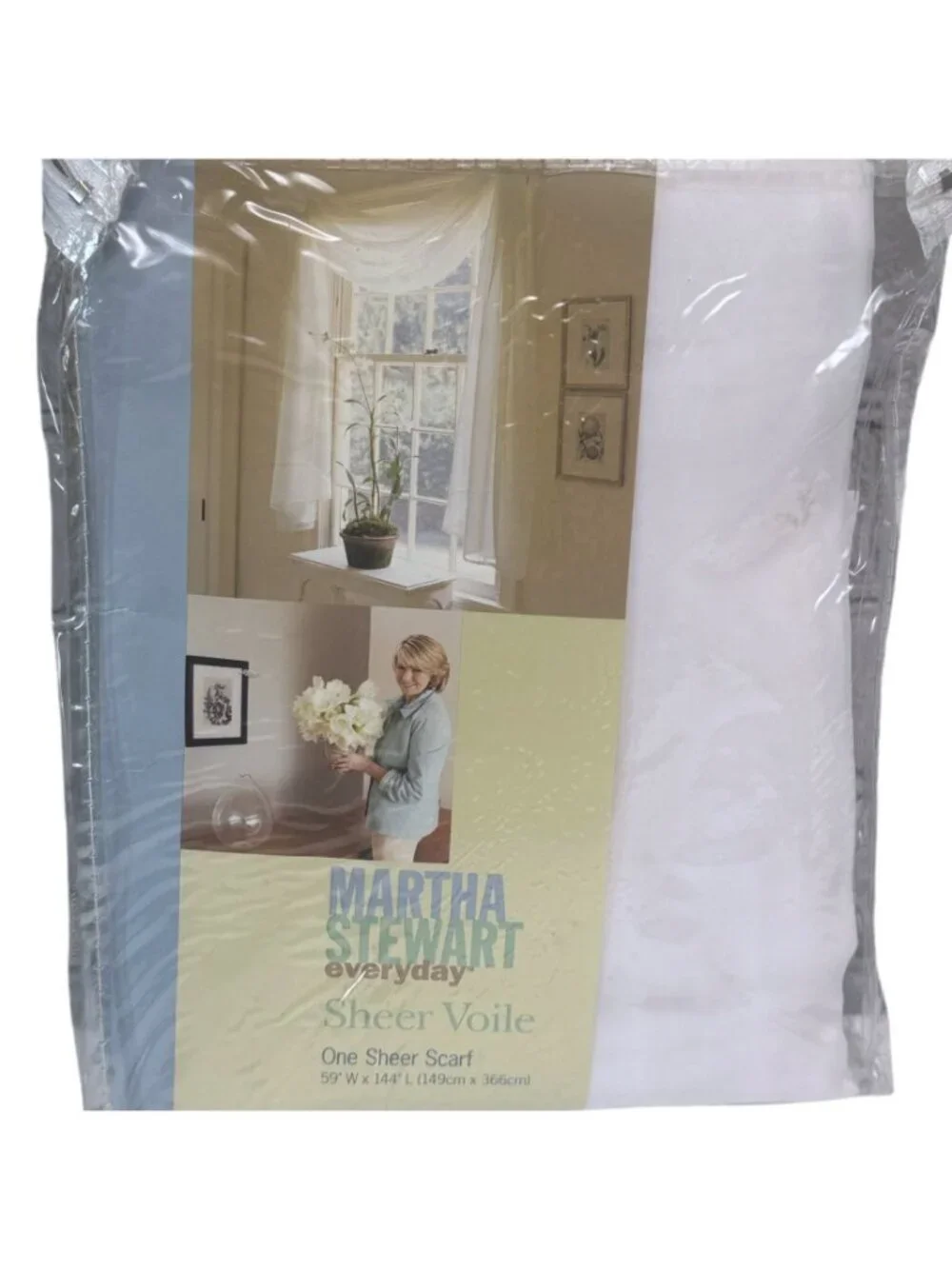 MARTHA STEWART Sheer Window Scarf White Voile 12ft Rectangle Vintage Curtain New